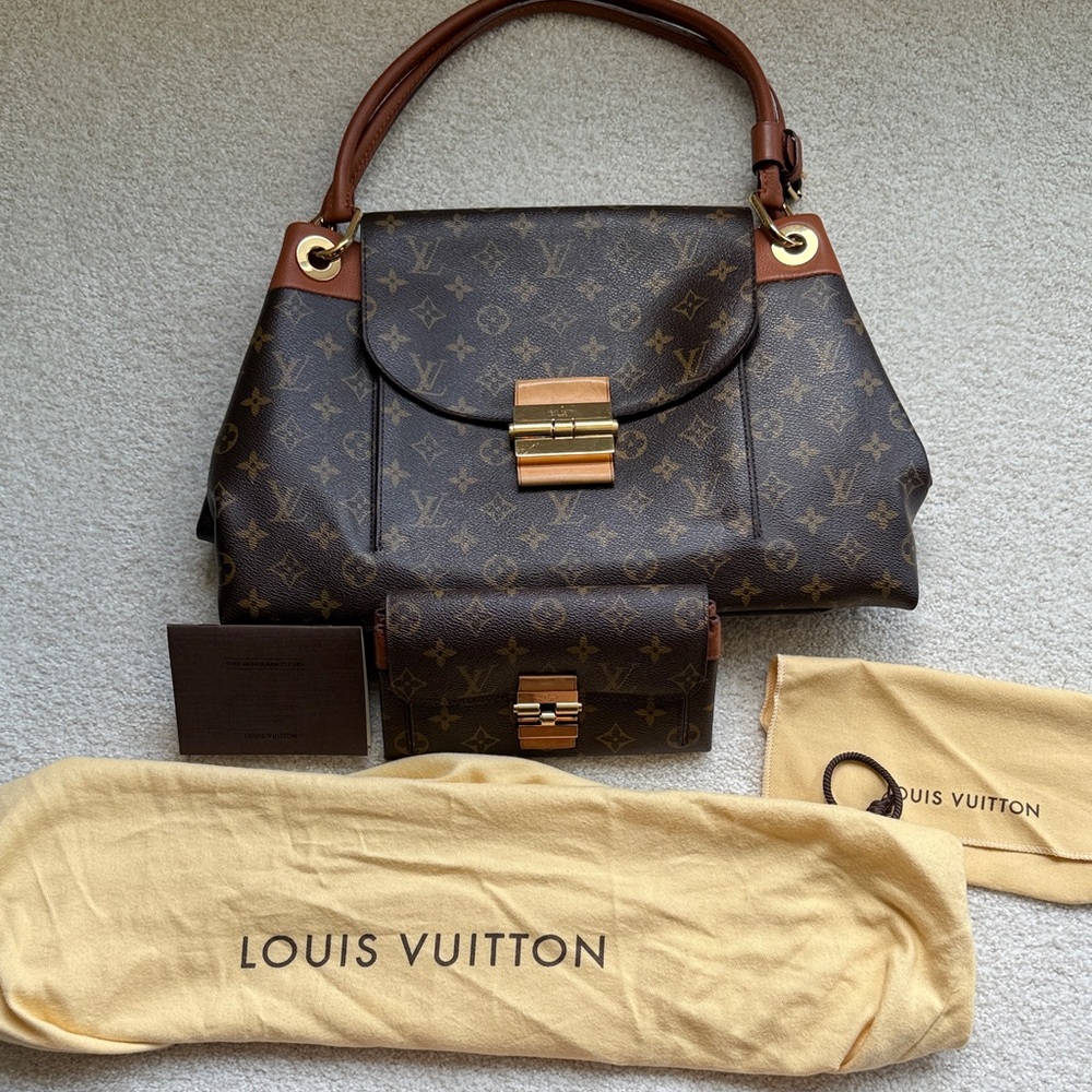 Louis Vuitton Dark Brown Monogram Shoulder Bag and matching wallet Authentic